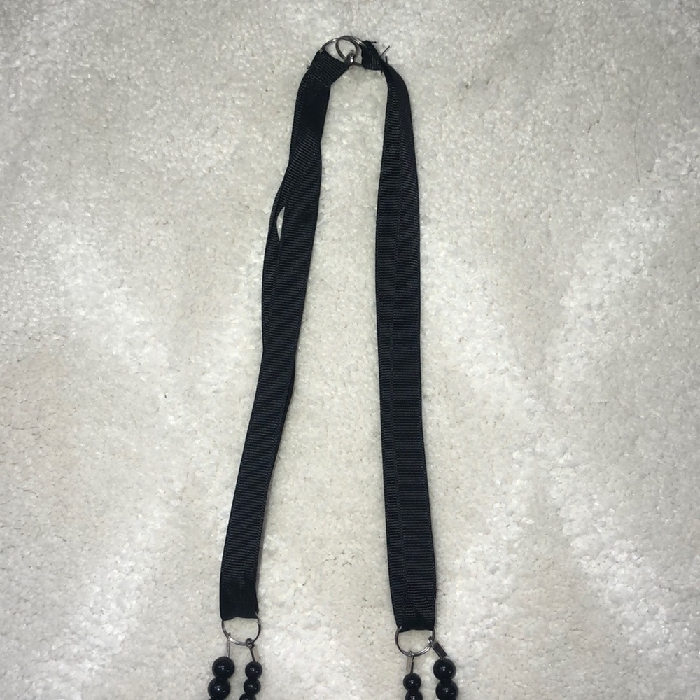 Black Bead And Ribbon Necklace - Picture 3 of 3